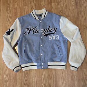 Playboy Varsity Jacket -  Size S - Blue w/ White sleeves